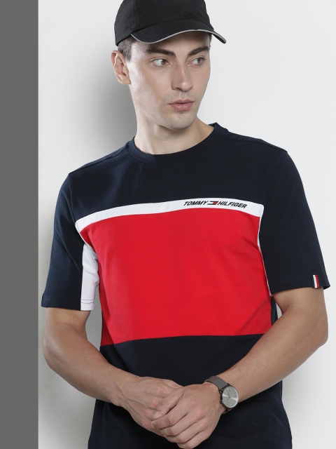 

Tommy Hilfiger Men Navy Blue & Red Colourblocked T-shirt