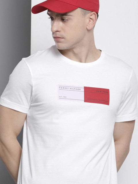 

Tommy Hilfiger Men White Brand Logo Printed Organic Cotton T-shirt