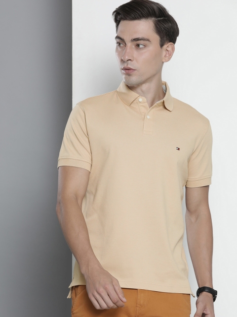 

Tommy Hilfiger Men Beige Self Design Polo Collar Casual T-shirt