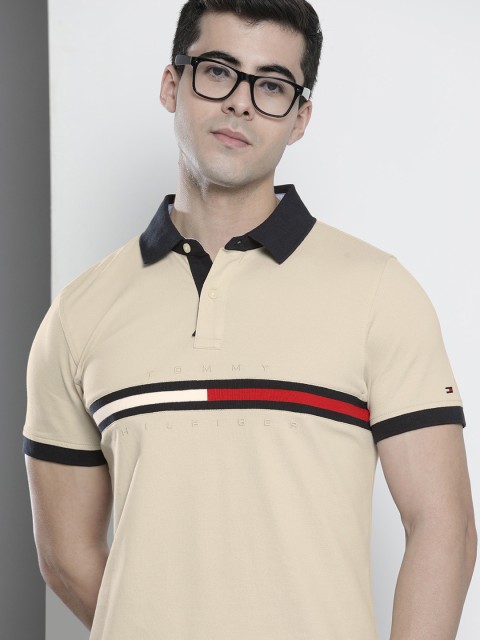 

Tommy Hilfiger Men Grey & Navy Blue Colourblocked Polo Collar Slim Fit Organic T-shirt