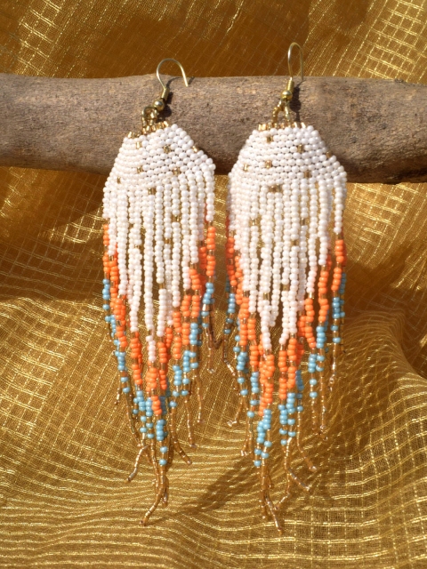 

Diwaah White & Orange Contemporary Drop Earrings