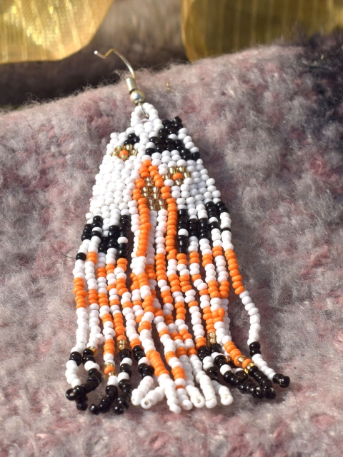

Diwaah White & Orange Embellished Drop Earrings