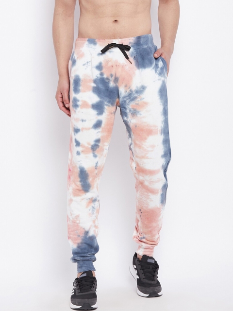 

FUGAZEE Men Blue & Orange Tie and Dye Printed Pure Cotton Oversized Joggers