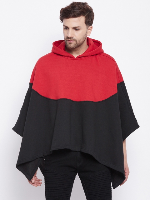 

FUGAZEE Men Red Black Colourblocked Poncho Jacket