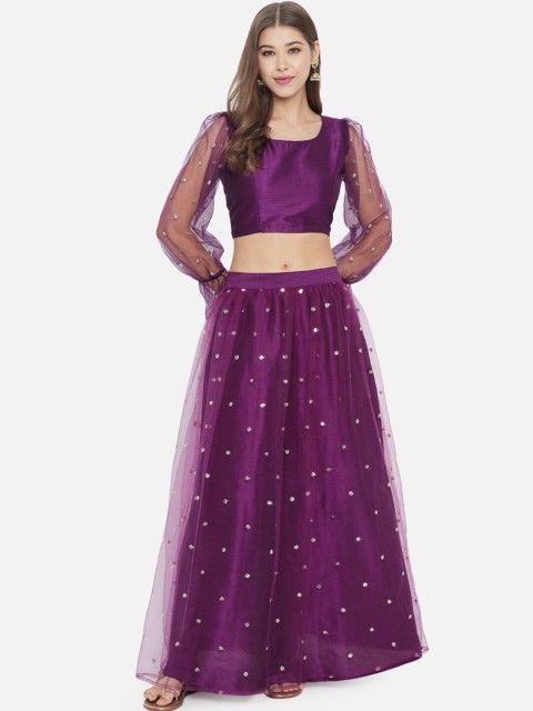 

studio rasa Purple Sequinned Ready to Wear Net Lehenga Choli