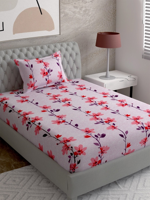 

EverHOME Pink & Red Floral 144 TC Single Superfine Bedsheet with 1 Pillow Covers