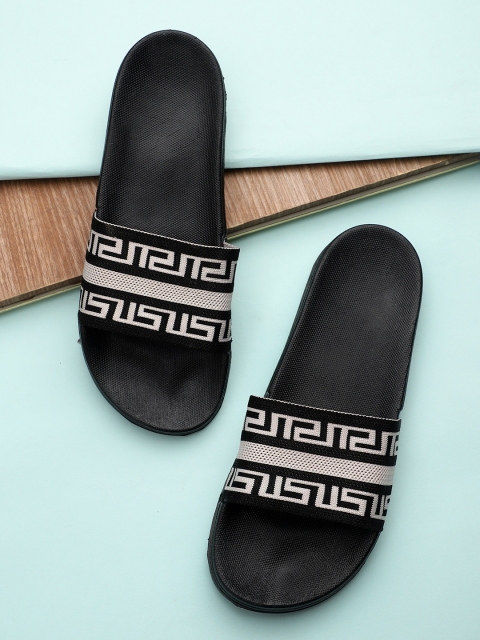 

Pampy Angel Men Black & White Printed Rubber Sliders