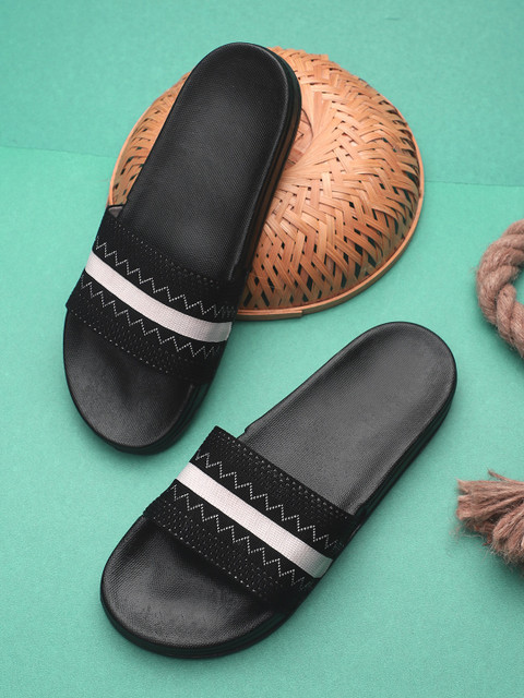 

Pampy Angel Men Black & White Striped Rubber Sliders