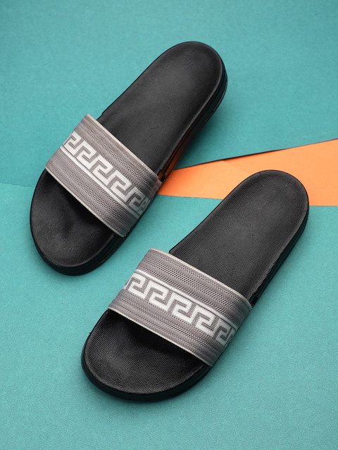

Pampy Angel Men Grey & Black Printed Rubber Sliders