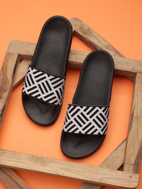 

Pampy Angel Men Black & White Printed Water Resistant Rubber Sliders