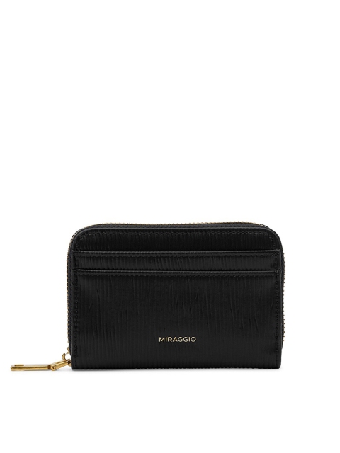 

MIRAGGIO Women Black Textured PU Zip Around Wallet