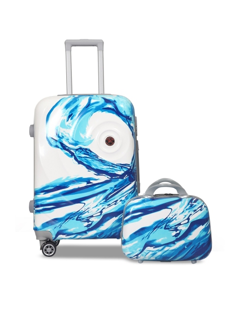 

Polo Class Set Of 2 Blue & White Printed Trolley Bag With Vanity Bag