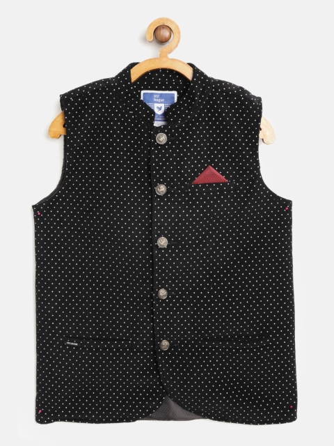 

612 league Boys Black & White Printed Velvet Winter Nehru Jacket