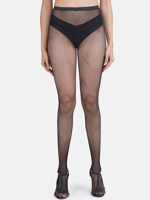 

SECRETS BY ZEROKAATA Women Black Self Design Sheer Pantyhose Stockings