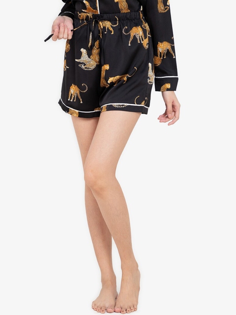 

ZALORA BASICS Women Black & Brown High-Rise Printed Lounge Shorts