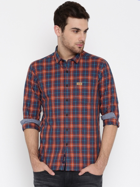 

U.S. Polo Assn. Denim Co. Men Rust Red & Navy Blue Checked Casual Shirt