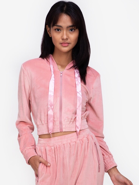 

ZALORA BASICS Women Pink Hooded Crop Sweatshirt
