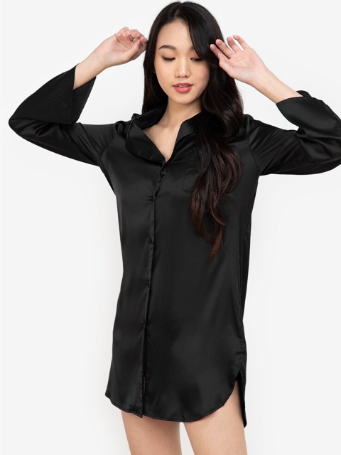 

ZALORA BASICS Black Shirt Nightdress