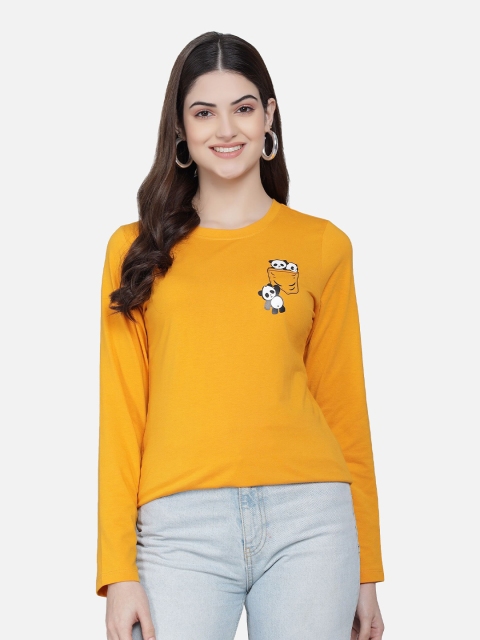 

PockMAN Women Mustard Yellow Printed T-shirt