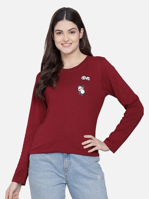 

PockMAN Women Maroon & White Printed T-shirt