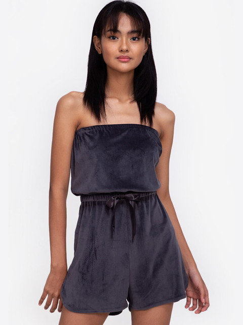 

ZALORA BASICS Women Grey Solid Off Shoulder Playsuit