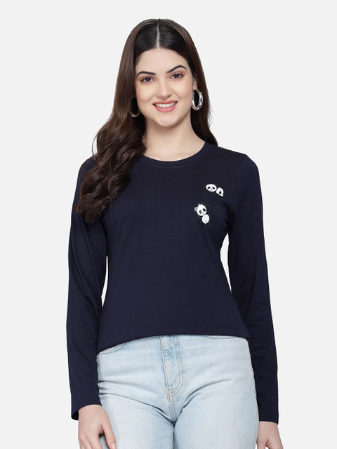 

PockMAN Women Blue Cotton T-shirt