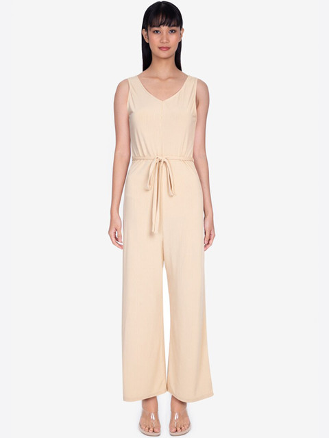 

ZALORA BASICS Beige Striped Basic Jumpsuit