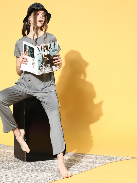 

Bannos Swagger Women Beautiful Grey Solid Leisure Night Suit