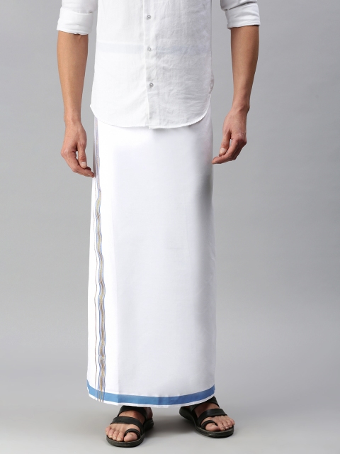 

WHITE HEART Men White Pure Cotton Solid Ready Made Mundu