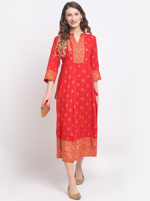 

SOUNDARYA Women Red Ethnic Motifs Printed Flared Sleeves Kurta