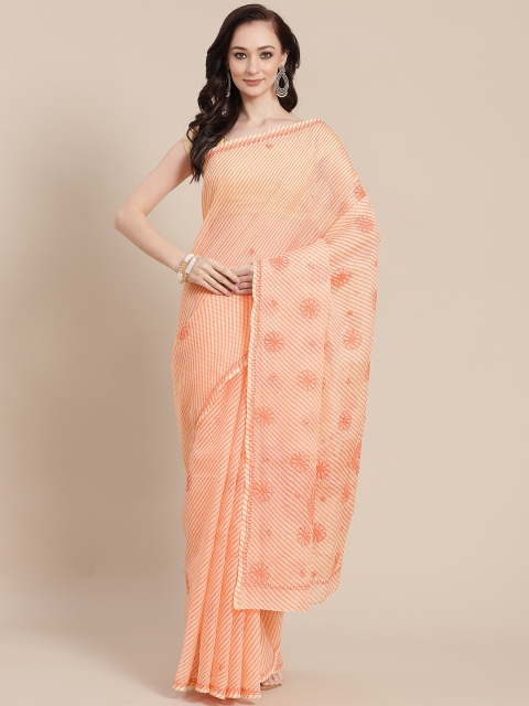 

ADA Peach-Coloured Ethnic Motifs Chikankari Kota Handloom Saree