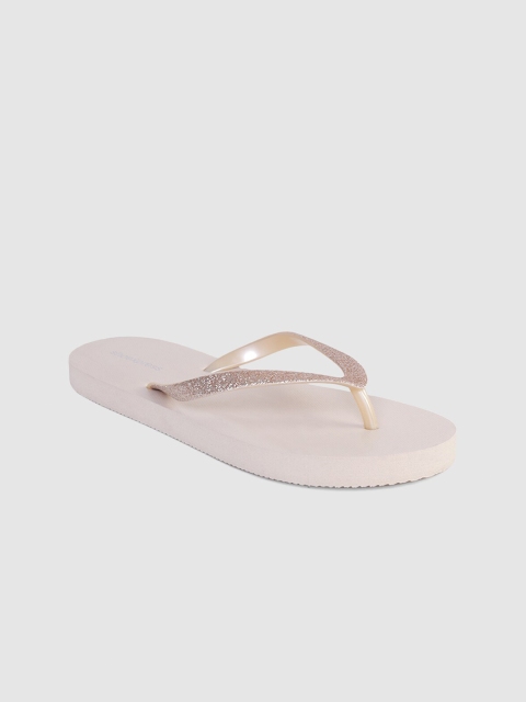 

shoexpress Women Beige Textured Thong Flip Flops