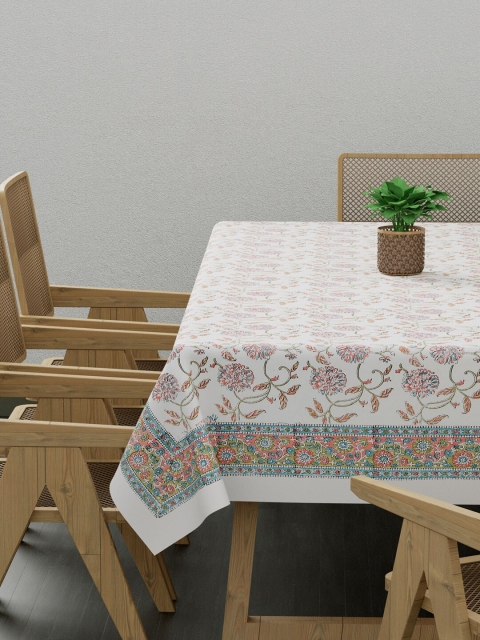 

Gulaab Jaipur White Handblock Floral Printed 8 Seater Table Cloth