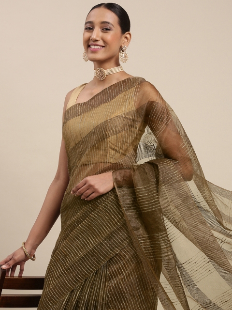 

aamna Women Brown & Golden Silk Cotton Bhagalpuri Saree