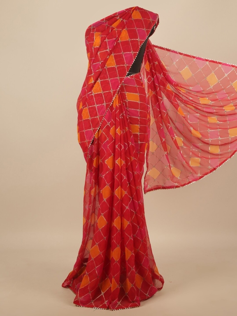 

Pothys Red & Orange Printed Chiffon Saree