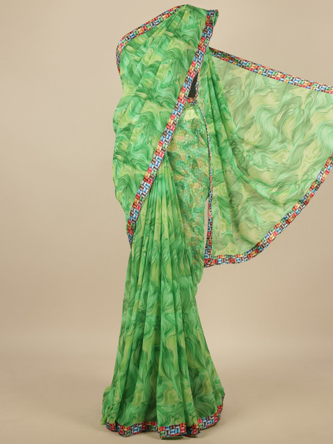 

Pothys Green & Blue Printed Poly Chiffon Saree
