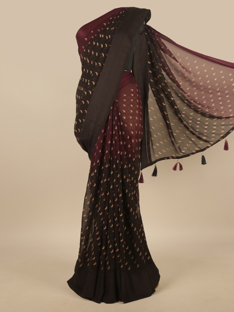 

Pothys Brown & Gold Ethnic Motifs Printed Poly Chiffon Saree