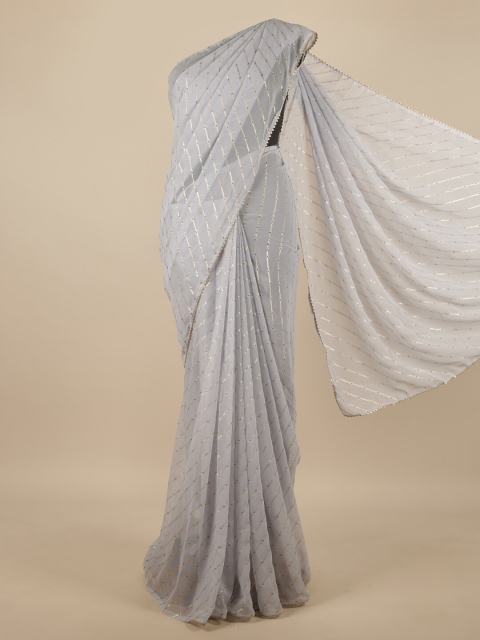 

Pothys Grey & Gold-Toned Striped Saree