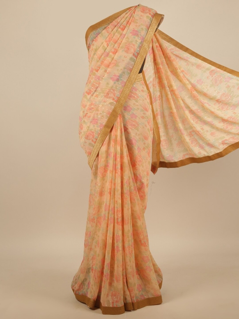 

Pothys Peach-Coloured & Pink Floral Printed Zari Saree