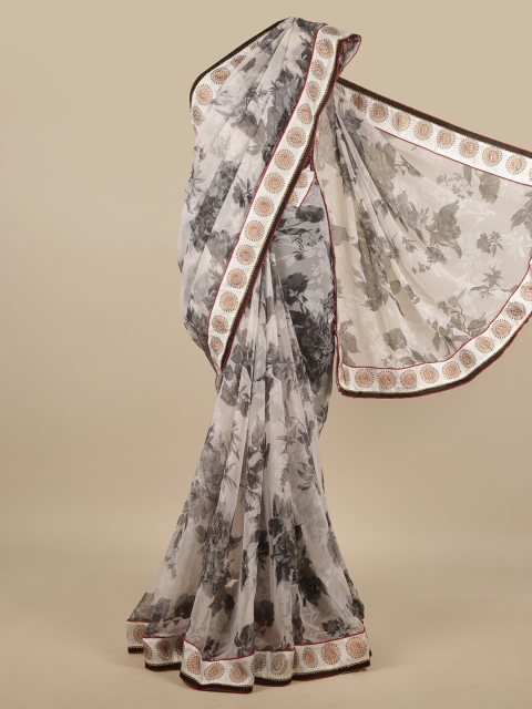 

Pothys White & Grey Floral Saree