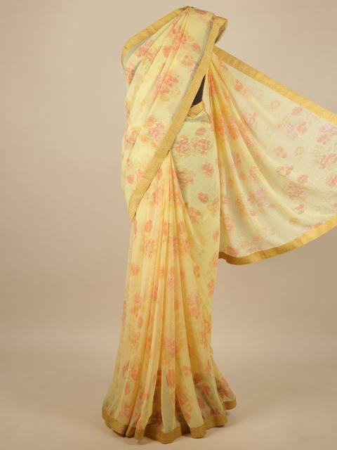 

Pothys Yellow & Pink Floral Zari Chiffon Saree