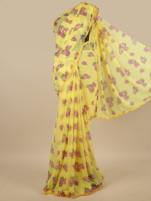 

Pothys Yellow & Magenta Floral Poly Chiffon Saree