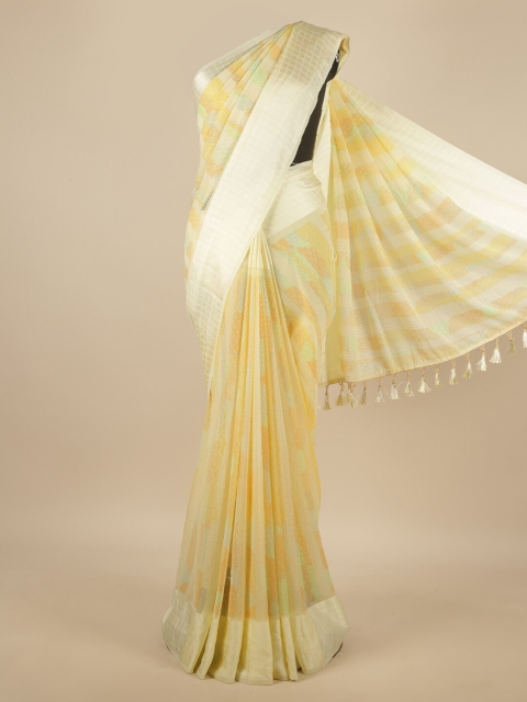 

Pothys Cream-Coloured & White Saree