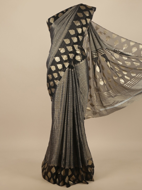 

Pothys Grey & Black Gold-Toned Embellished Poly Chiffon Saree