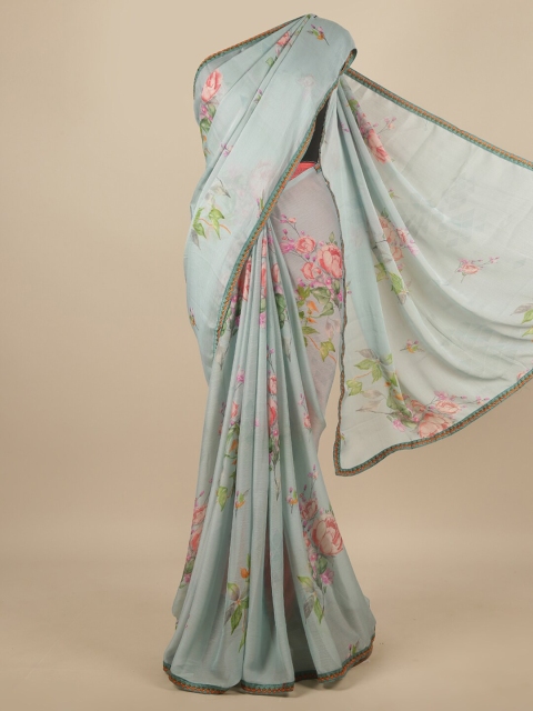 

Pothys Blue & Pink Floral Poly Chiffon Saree