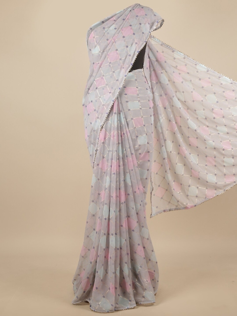 

Pothys Grey & Pink Checked Zari Saree