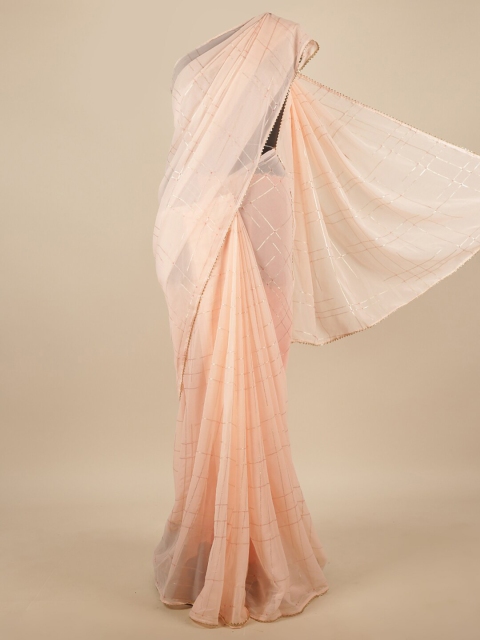 

Pothys Peach-Coloured & Gold-Toned Striped Saree