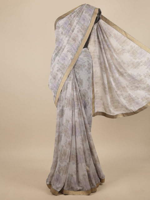 

Pothys Grey & Gold-Toned Embellished Sequinned Chiffon Saree