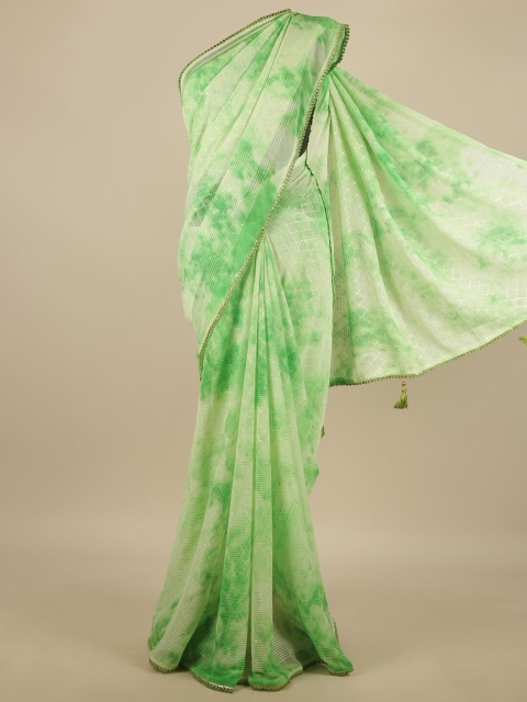 

Pothys Green & Gold-Toned Tie and Dye Sequinned Saree