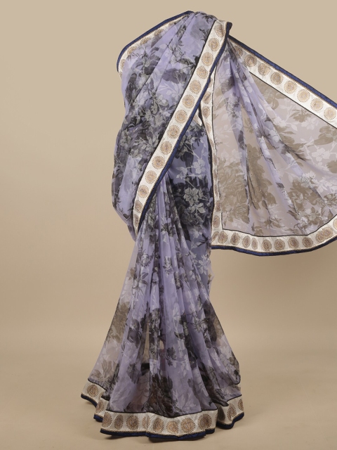 

Pothys Blue & Grey Floral Printed Poly Chiffon Saree
